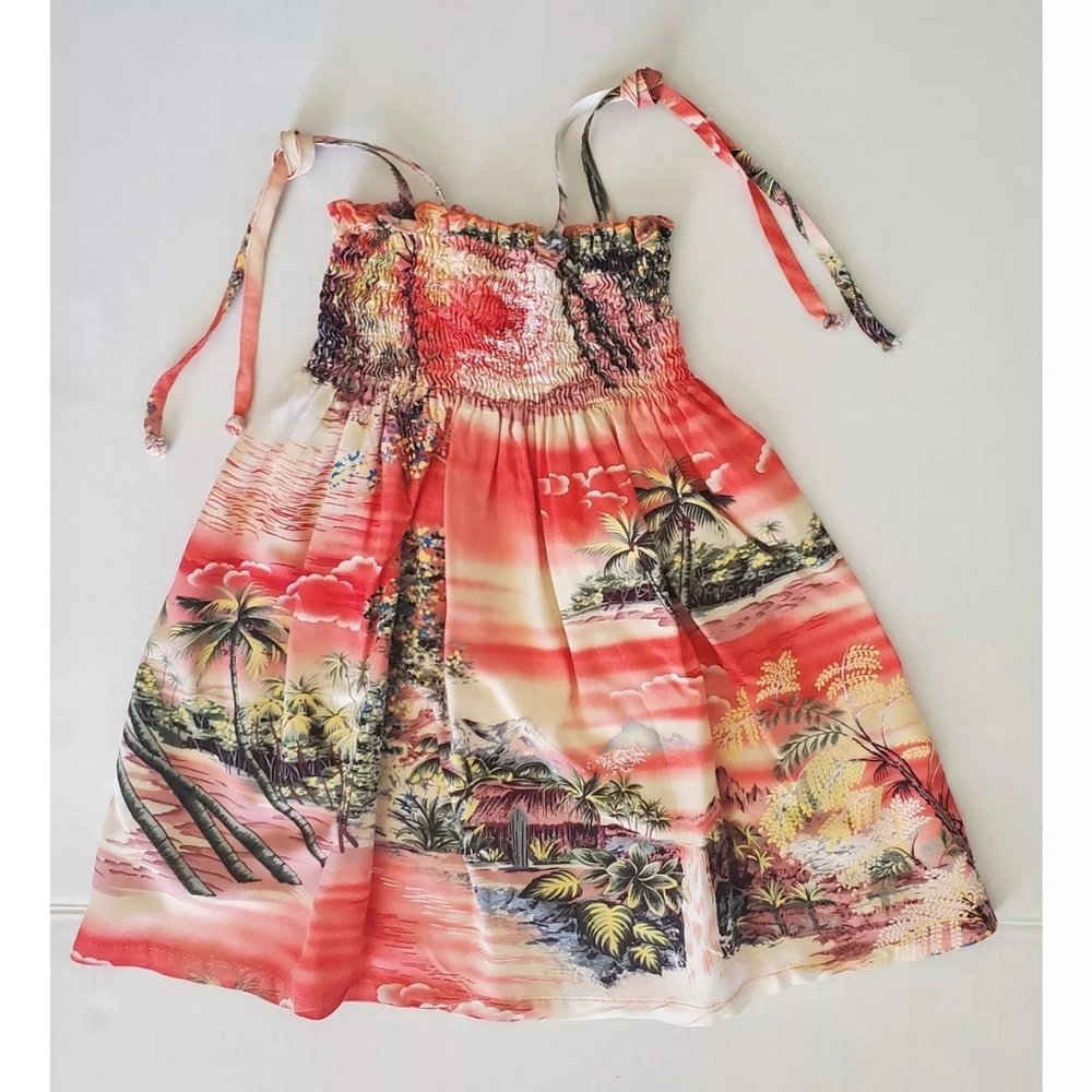 Girls' RJC made in Hawaii smocked dress, size 6, featuring a tropical print